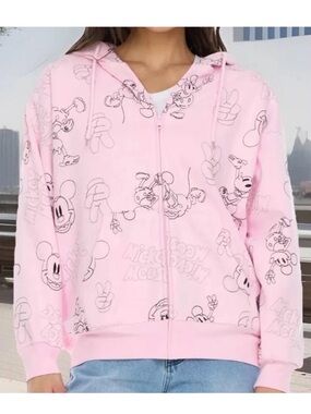 Like New Disney Pink Mickey Mouse Zip-Up Hoodie Jacket